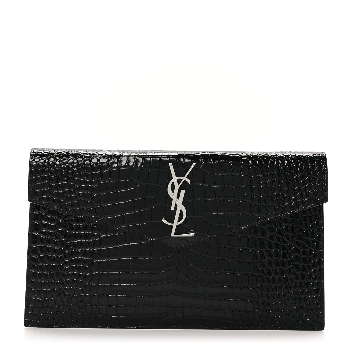 Calfskin Crocodile Embossed Uptown Monogram Pouch Black