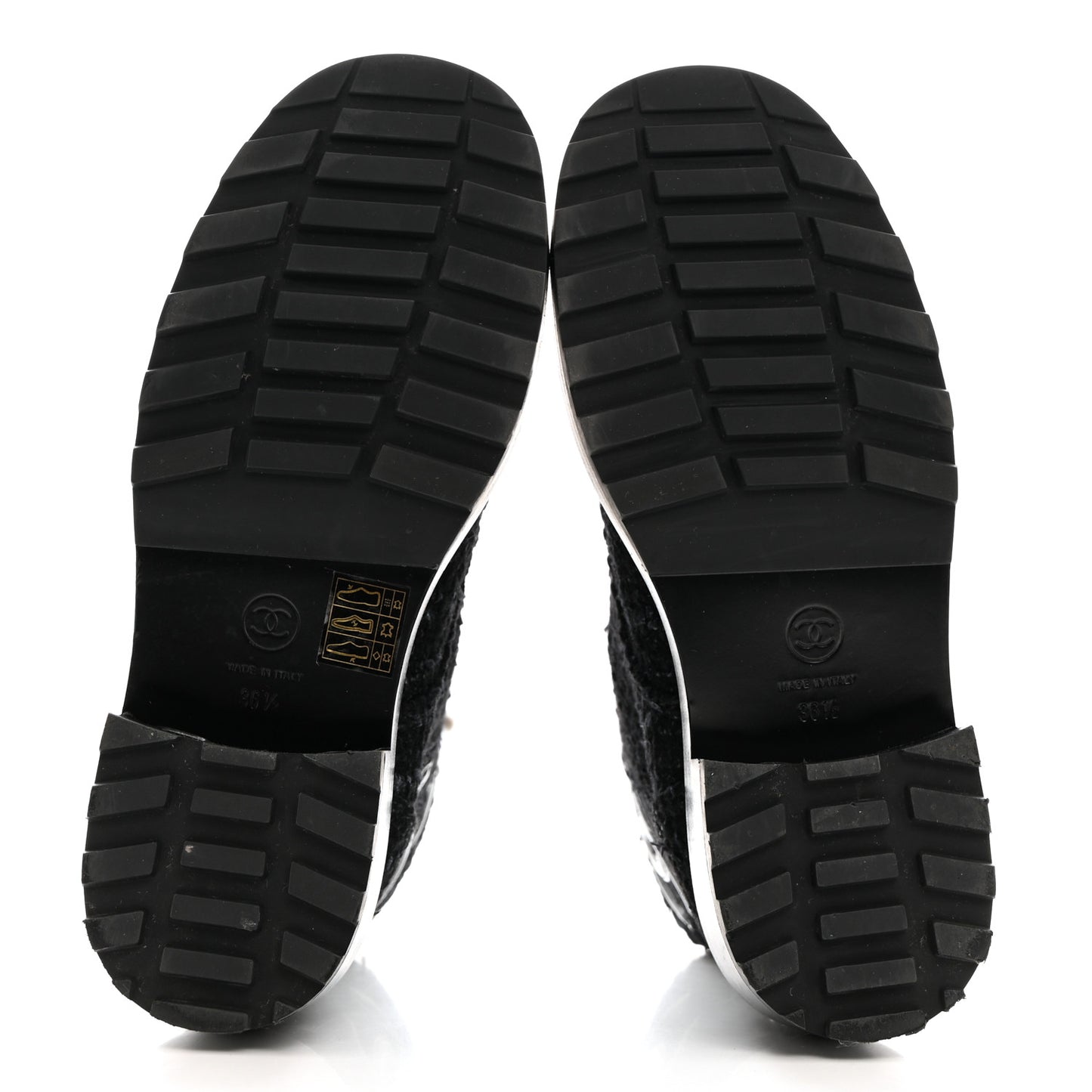 Tweed Patent Calfskin Pearl Combat Short Boots 36.5 Black Grey Blue