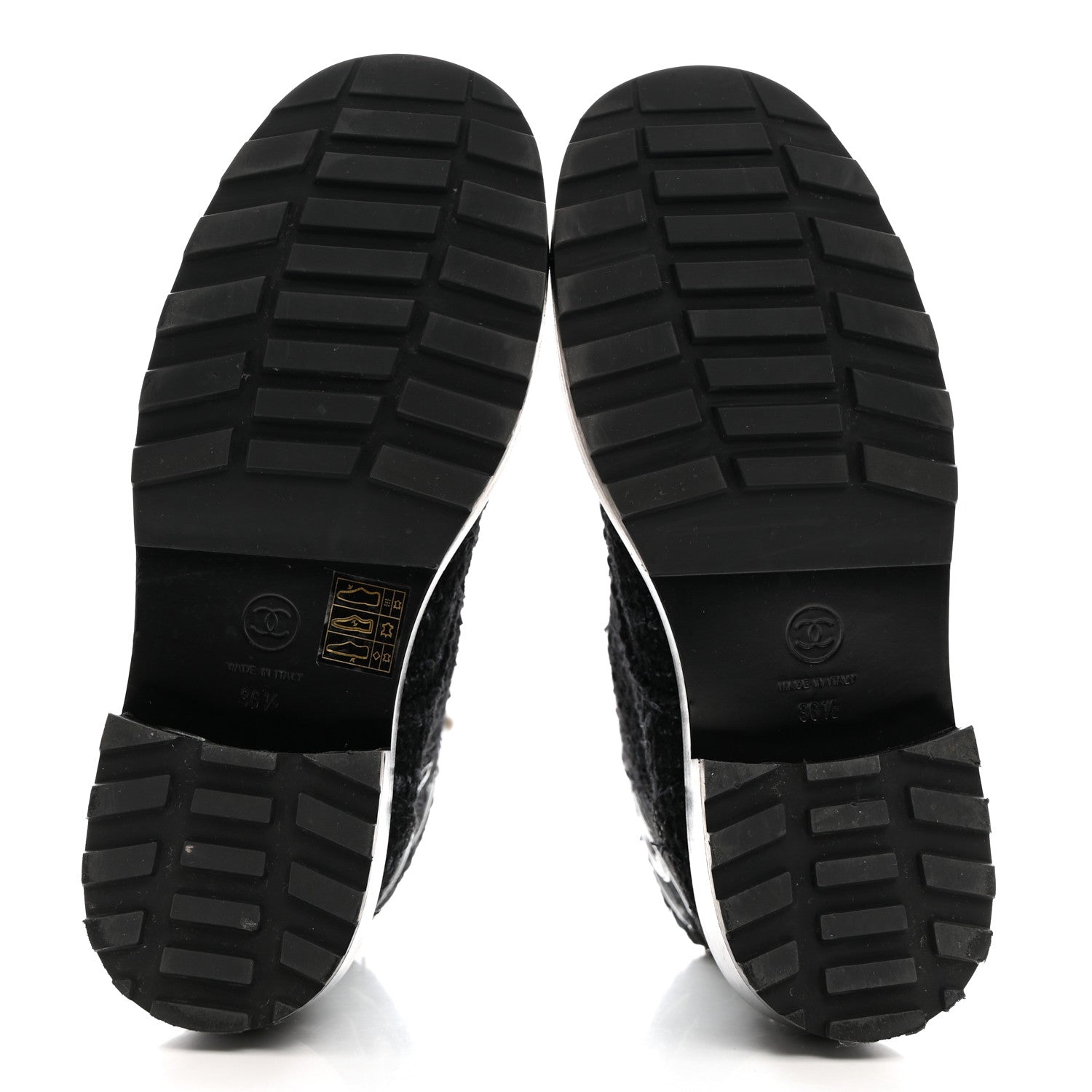 Chanel Tweed Patent Calfskin Pearl Combat Short Boots 36.5 Black Grey Blue 5 of 9