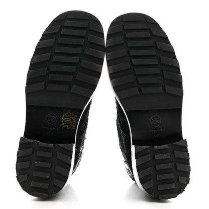 Chanel Tweed Patent Calfskin Pearl Combat Short Boots 36.5 Black Grey Blue 5 of 9