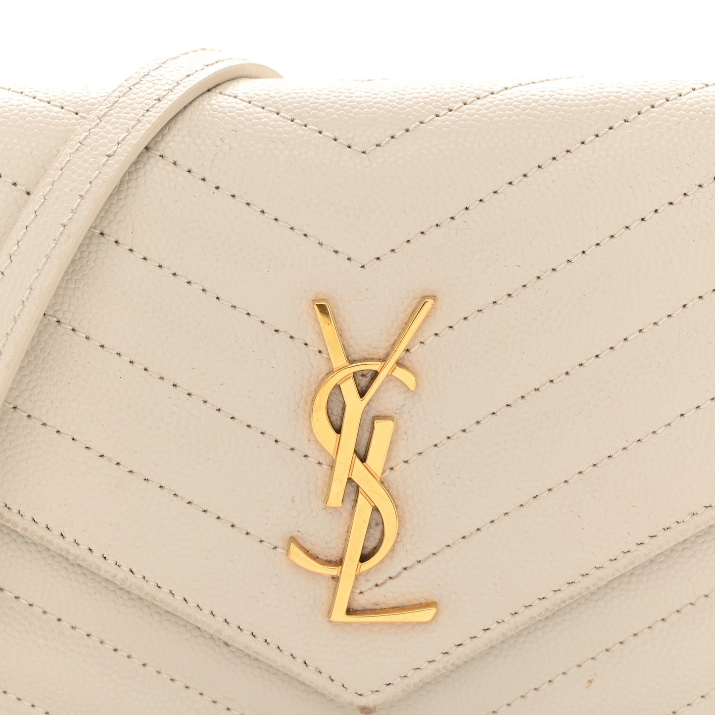 Grain De Poudre Matelasse Chevron Monogram Envelope Chain Wallet Crema Soft