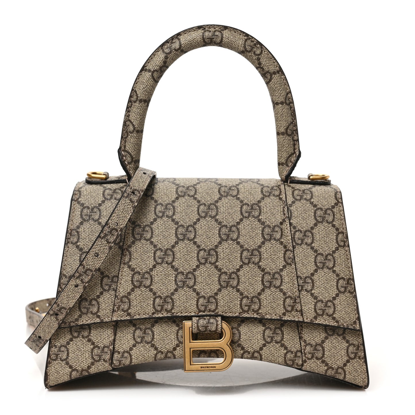X GUCCI GG Supreme Monogram Small Hourglass Top Handle Bag Beige Ebony