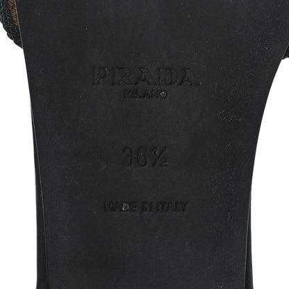 Prada Jacquard Trianglolo Symbole Embroidered Metal Triangle Logo 10mm Slide Sandals 36.5 Black Bruciato 7 of 7