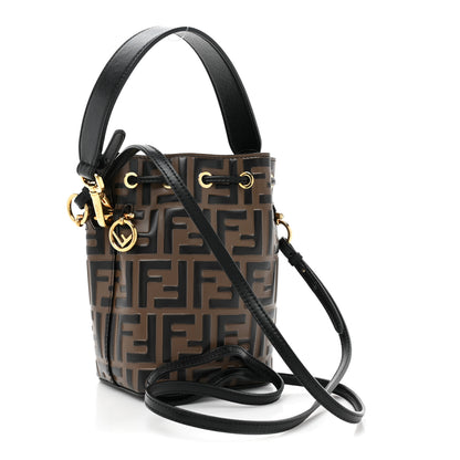 Fendi Vitello Liberty F is Fendi Bi-Color FF 1974 Embossed Mini Mon Tresor Bucket Bag Maya Black 3 of 9