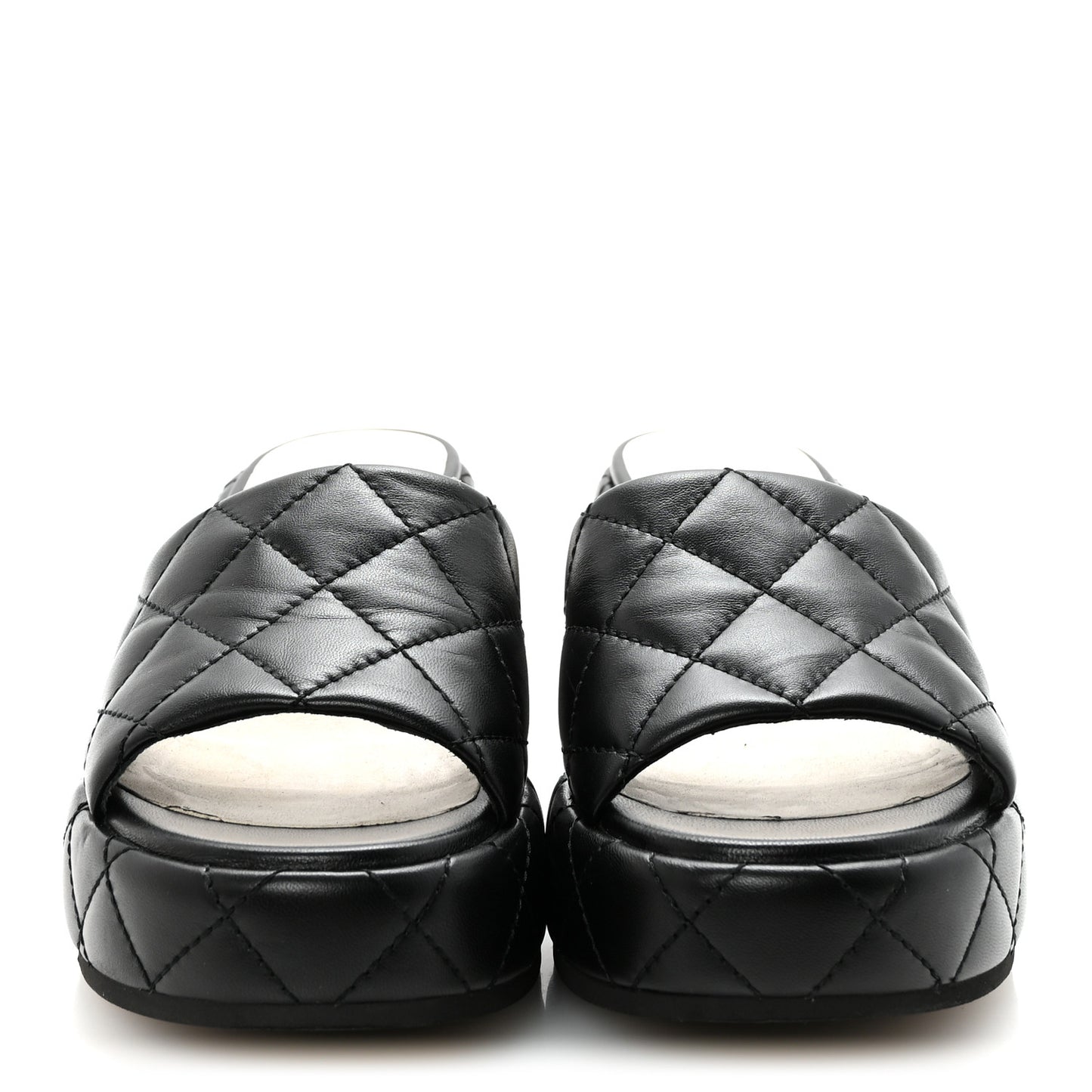 Lambskin Quilted Camelia CC Wedge Sandal Mules 40 Black