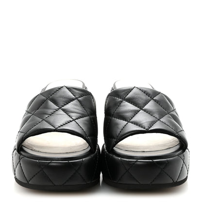 Chanel Lambskin Quilted Camelia CC Wedge Sandal Mules 40 Black 3 of 9