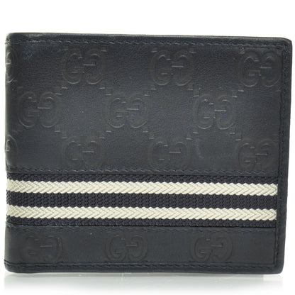 Gucci Guccissima Mens Web Bi-Fold Wallet Navy Blue 2 of 9