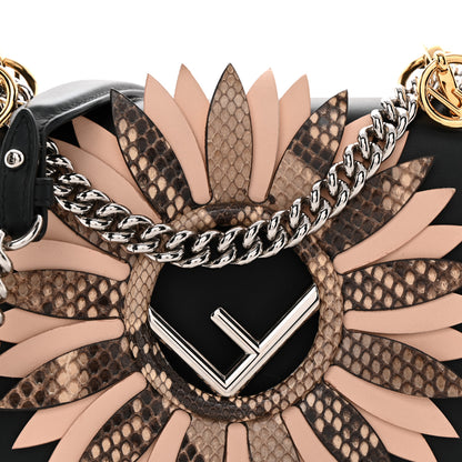 Fendi Vitello Century Snakeskin F is Fendi Flower Burst FF Small Kan I Shoulder Bag Black Beige 8 of 13