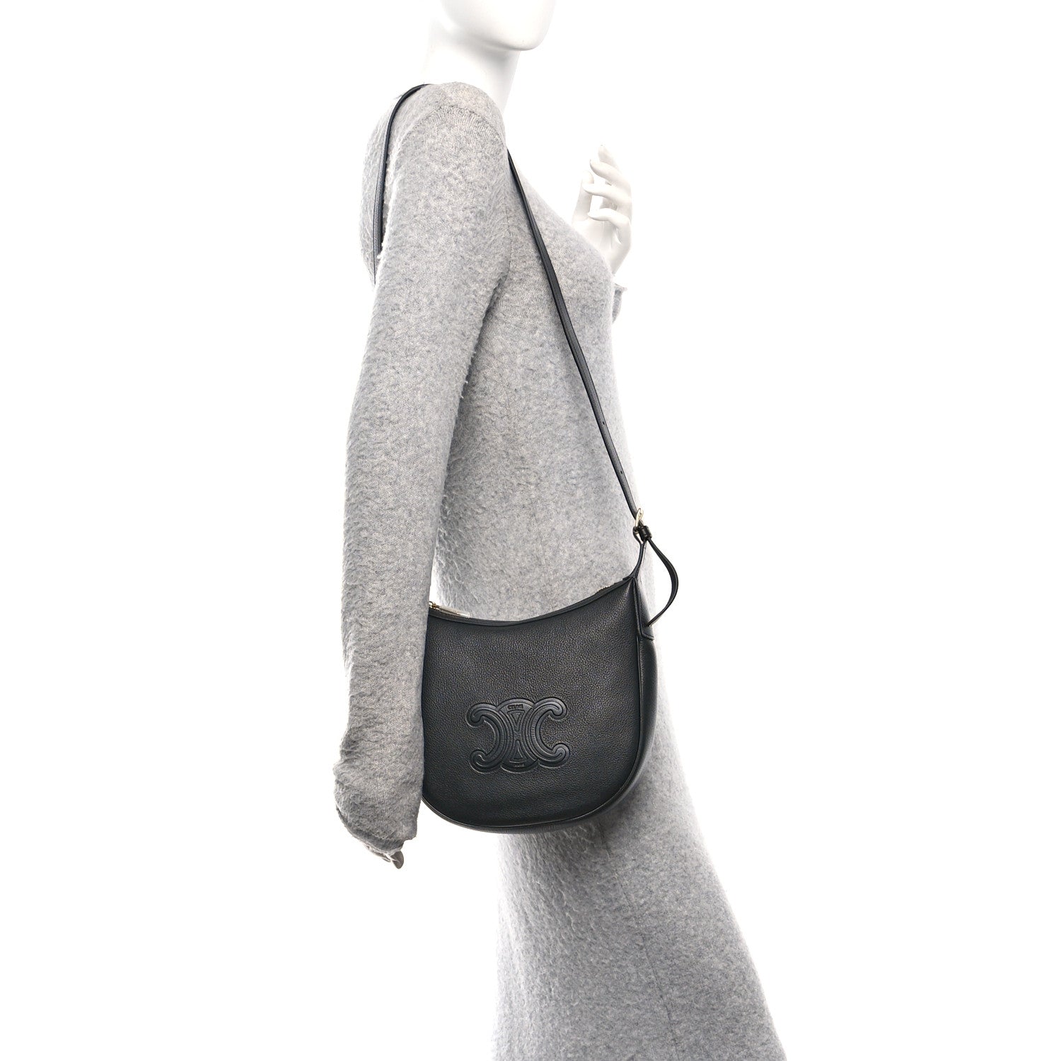 Celine Supple Calfskin Cuir Triomphe Small Heloise Shoulder Bag Black 2 of 11