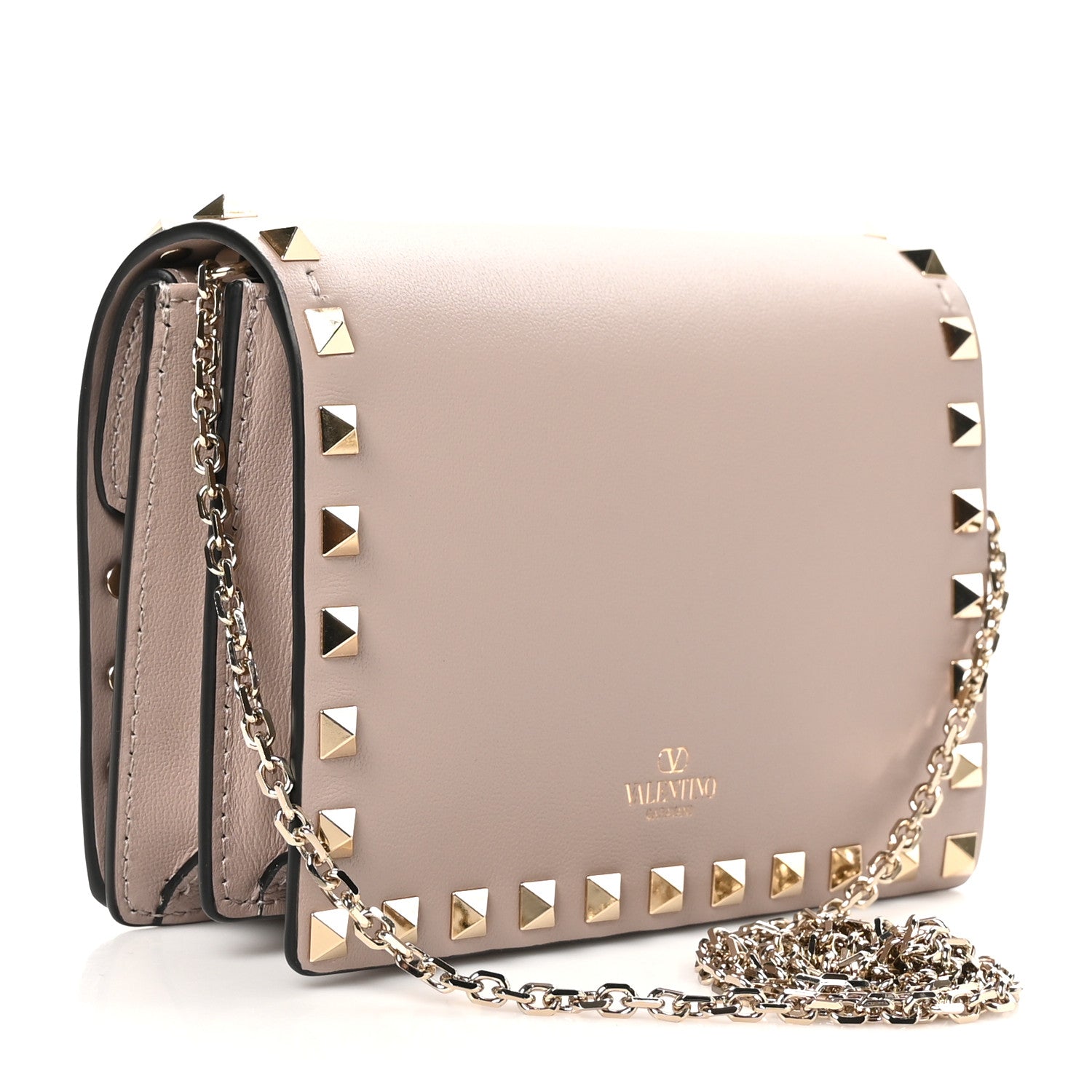 Valentino Garavani Vitello Rockstud Wallet on Chain Poudre 2 of 8