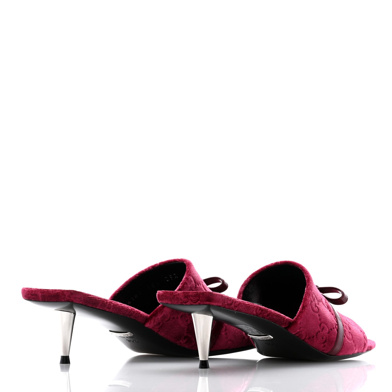 Gucci New Velvet Ashmir Regent Calfskin GG Monogram Square Toe Bow 45mm Slide Sandals 35.5 Red Grape 4 of 11