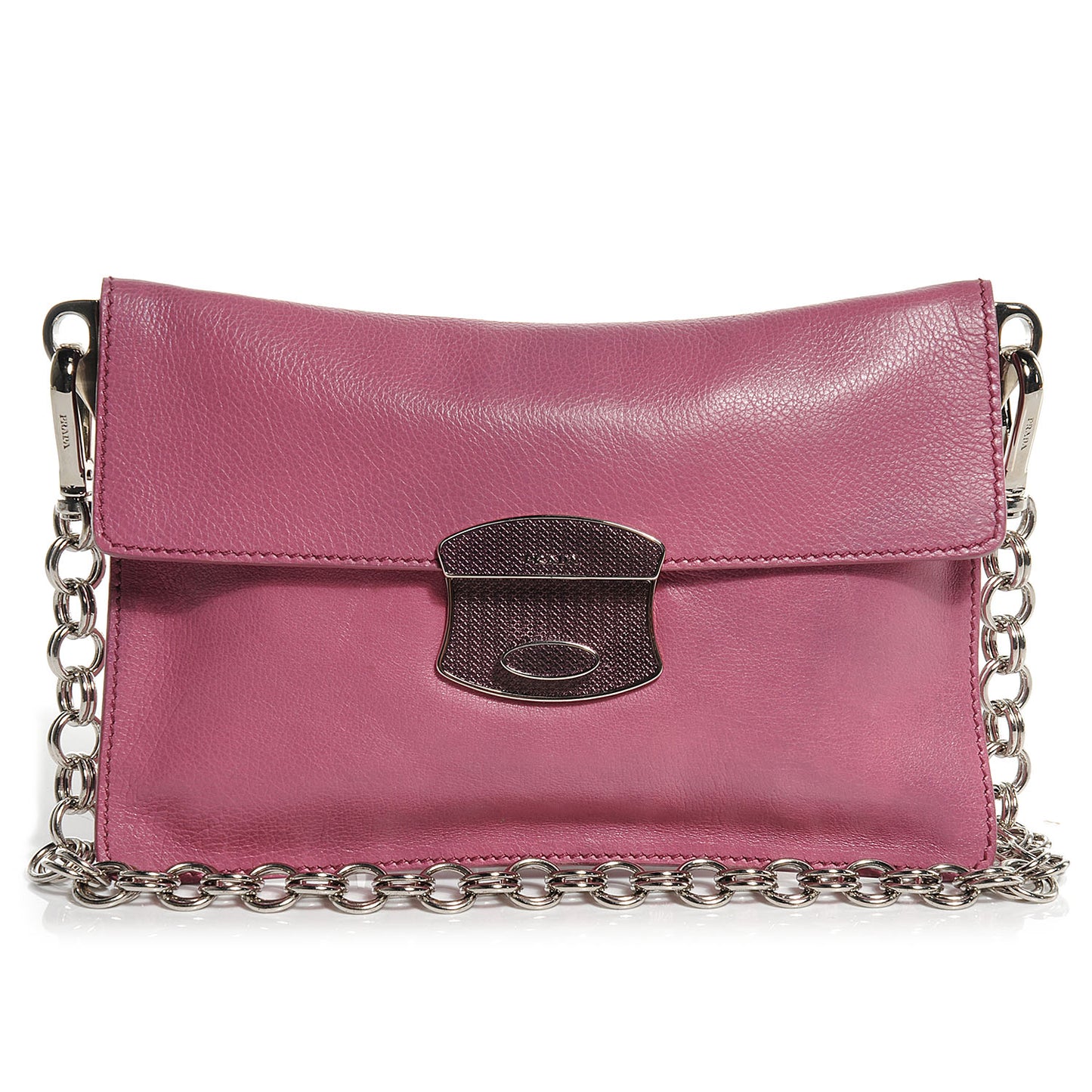 Leather Detachable Chain Clutch Pink