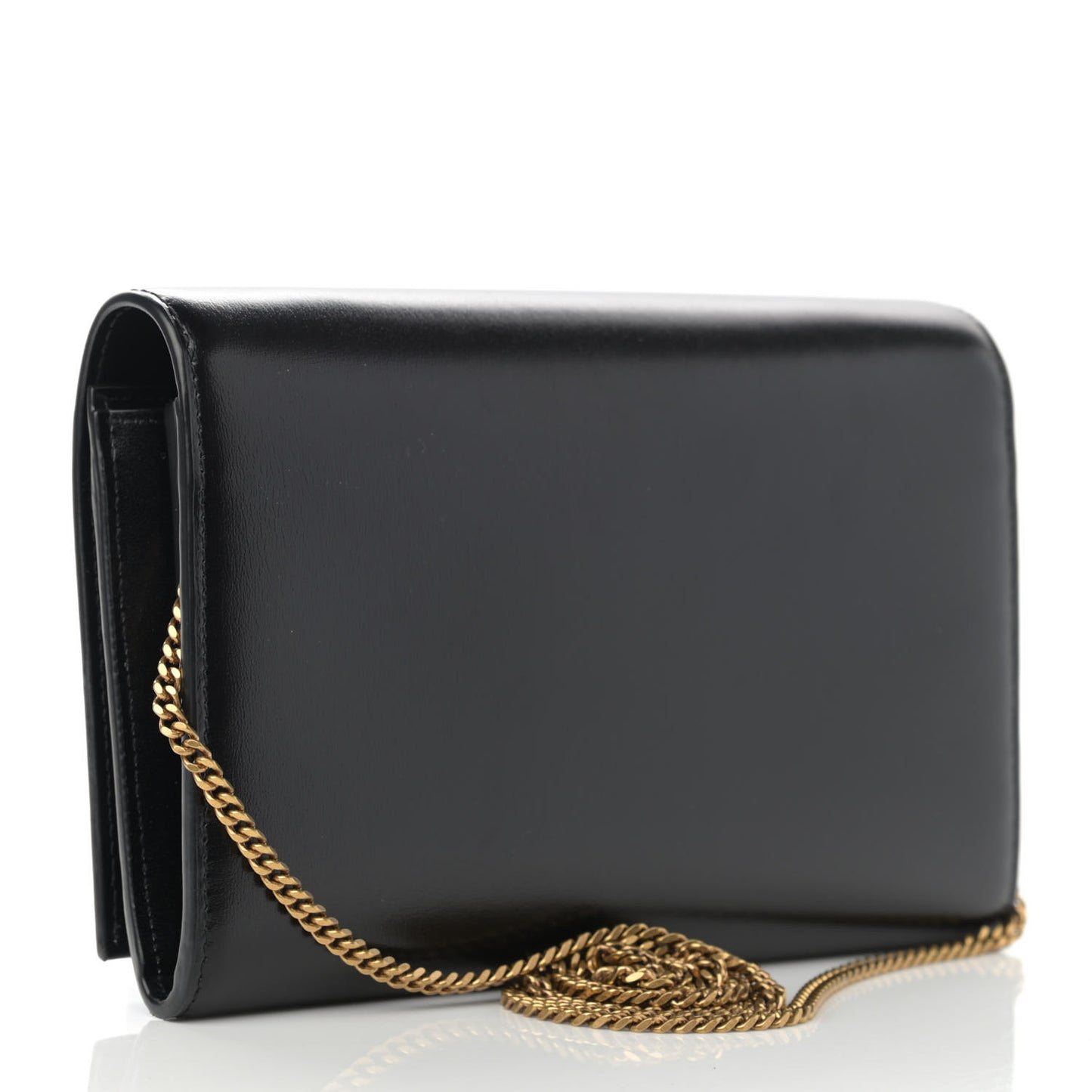 Glossy Calfskin Monogram Chain Wallet Black