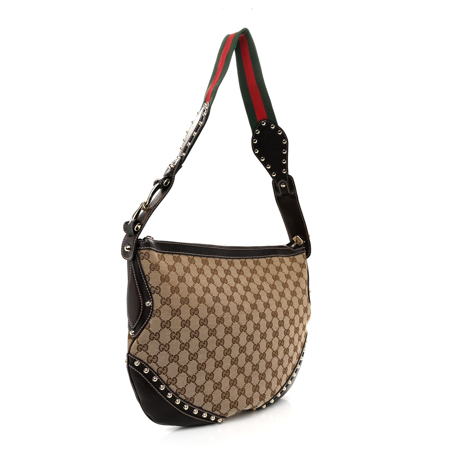 Monogram Web Studded Pelham Shoulder Bag Dark Brown
