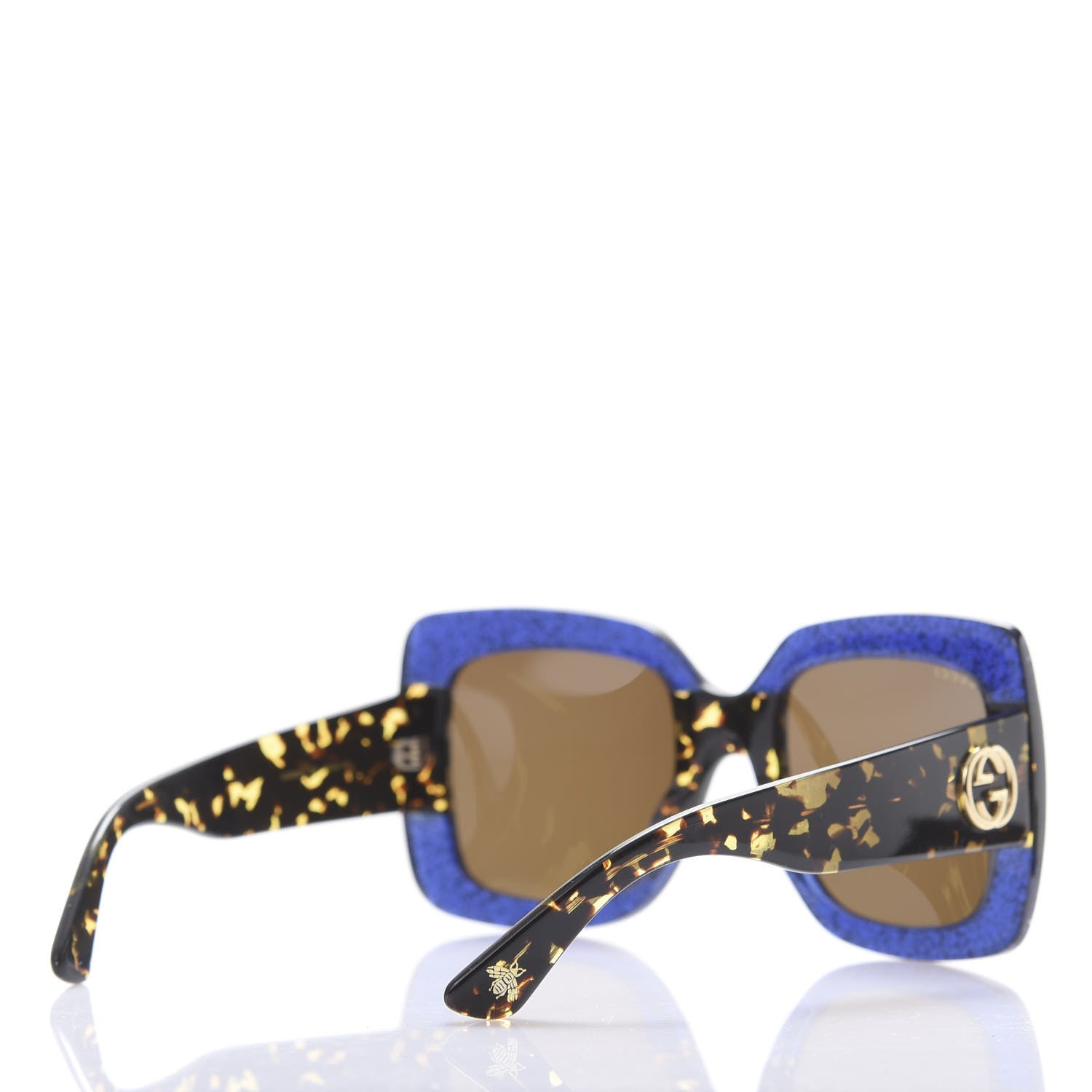 Gucci Square Frame GG0083S Sunglasses Glitter Blue Havana Brown 4 of 7