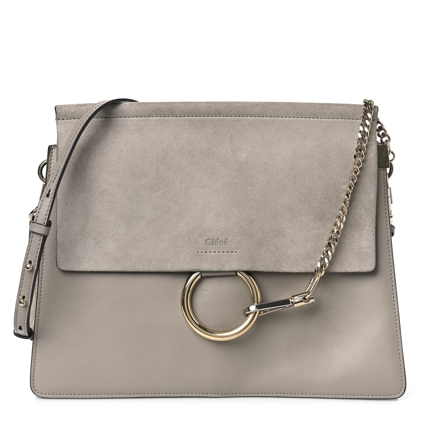 Calfskin Suede Medium Faye Shoulder Bag Motty Grey