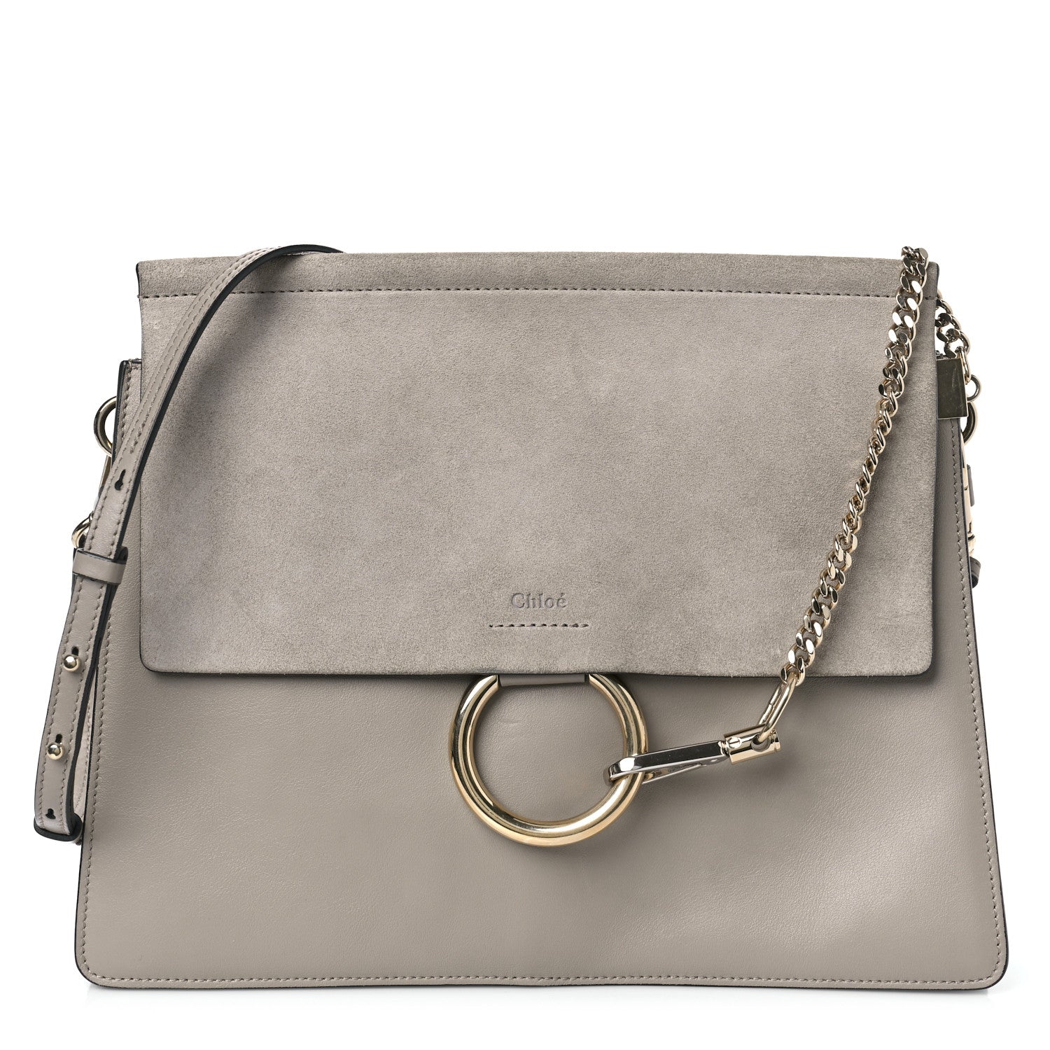 Chloe Calfskin Suede Medium Faye Shoulder Bag Motty Grey 1 of 9