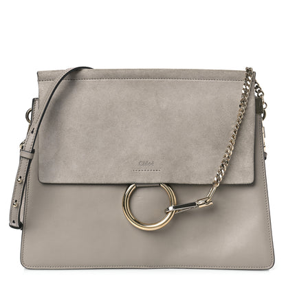 Chloe Calfskin Suede Medium Faye Shoulder Bag Motty Grey 1 of 9