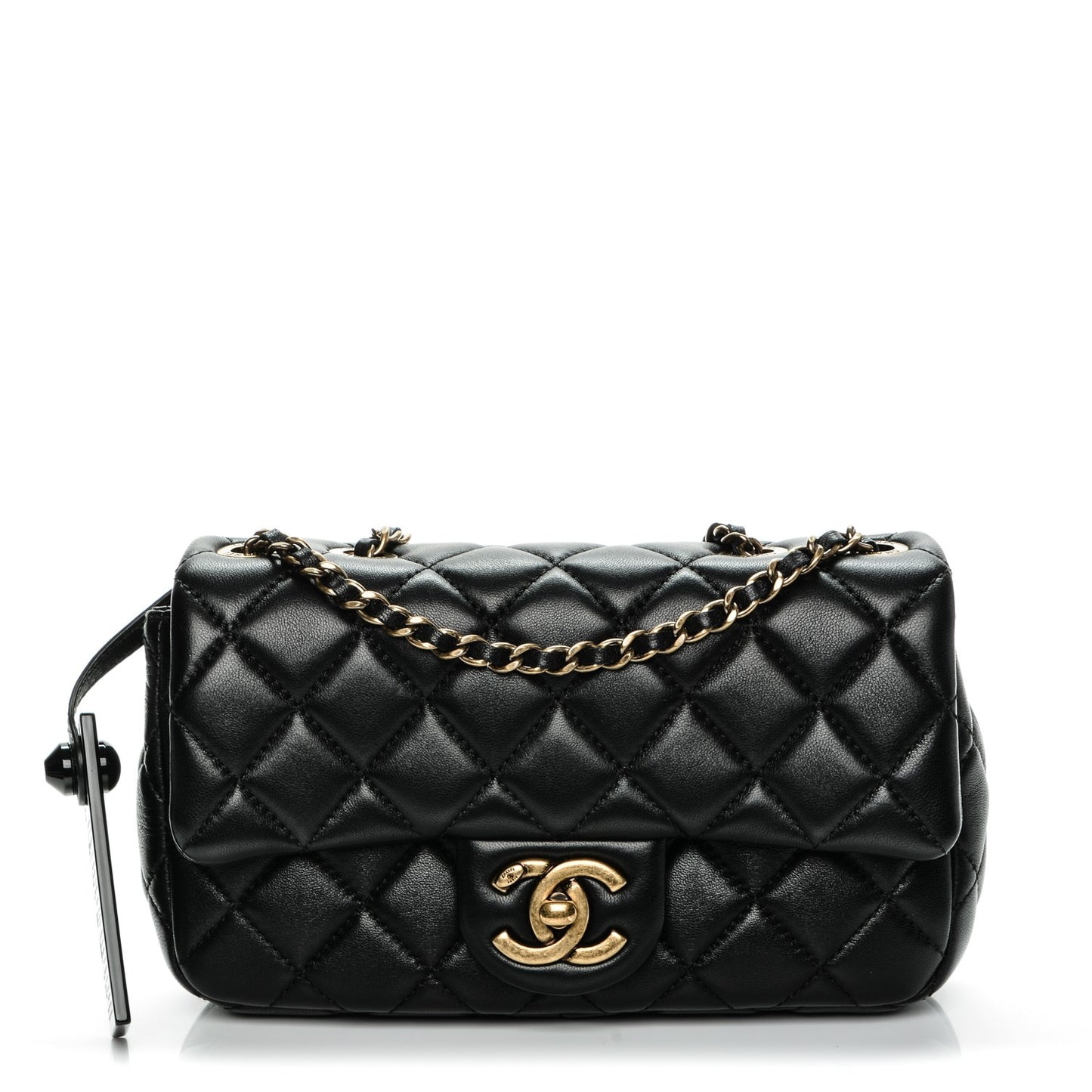 Lambskin Quilted Meat Packaged Mini Rectangular Flap Black