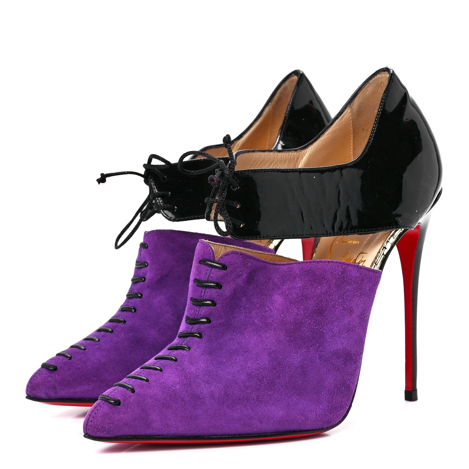 Christian Louboutin Patent Suede Kid Corsita 120 Ankle Boots 36.5 Violet Black 3 of 8