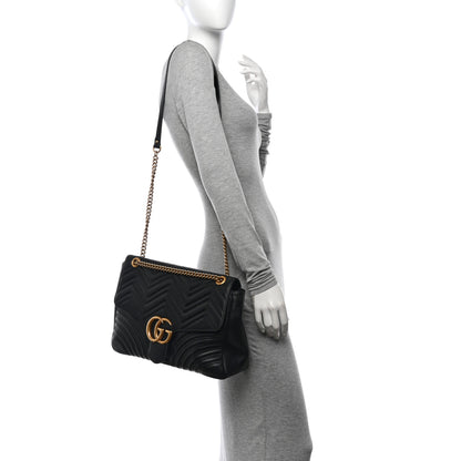 Gucci Calfskin Matelasse Large GG Marmont Shoulder Bag Black 2 of 12