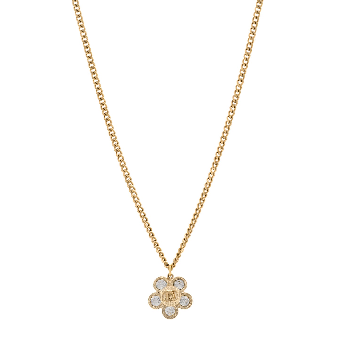 Crystal CC Flower Pendant Necklace Gold