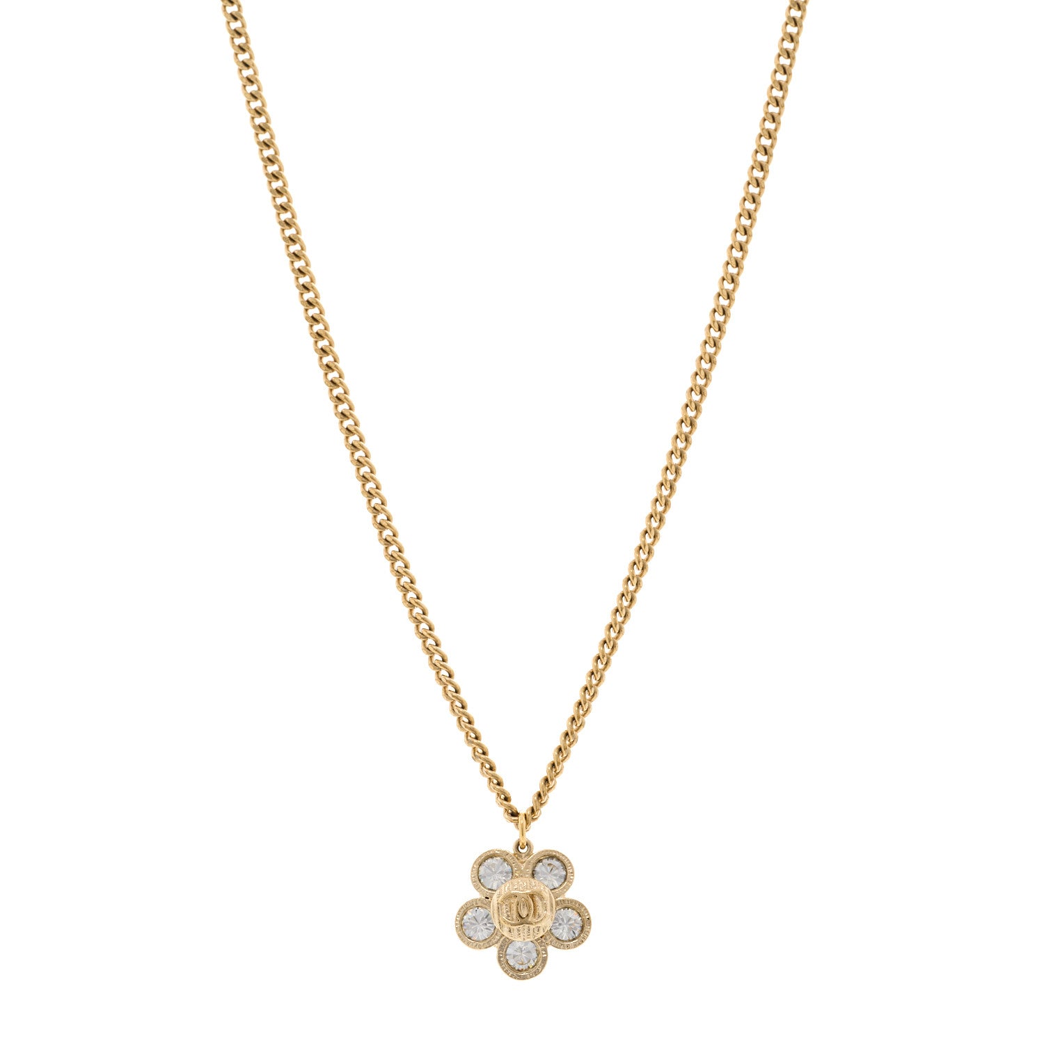 Chanel Crystal CC Flower Pendant Necklace Gold 1 of 6