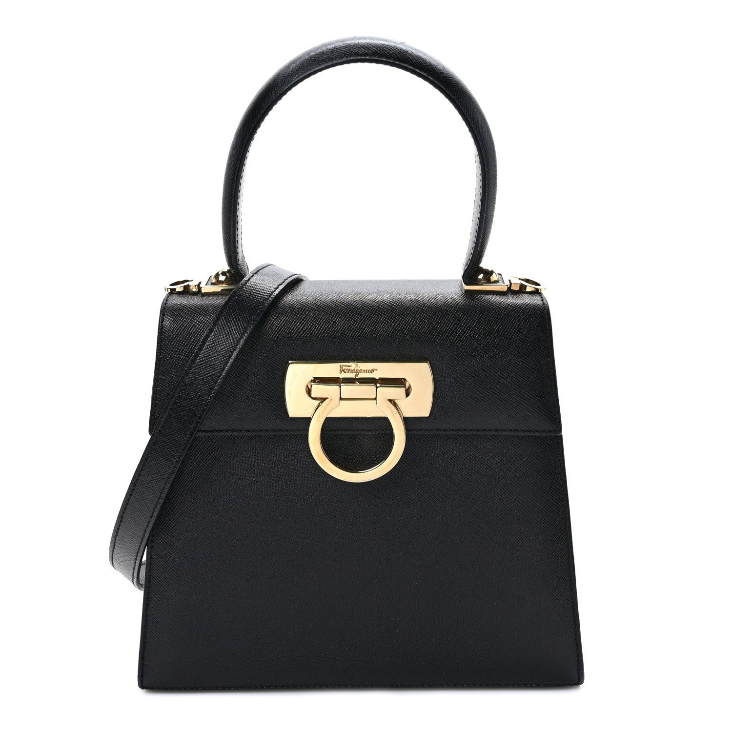 Salvatore Ferragamo Hammered Calfskin Small Iconic Top Handle Bag Black 1 of 8