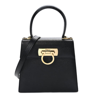 Salvatore Ferragamo Hammered Calfskin Small Iconic Top Handle Bag Black 1 of 8