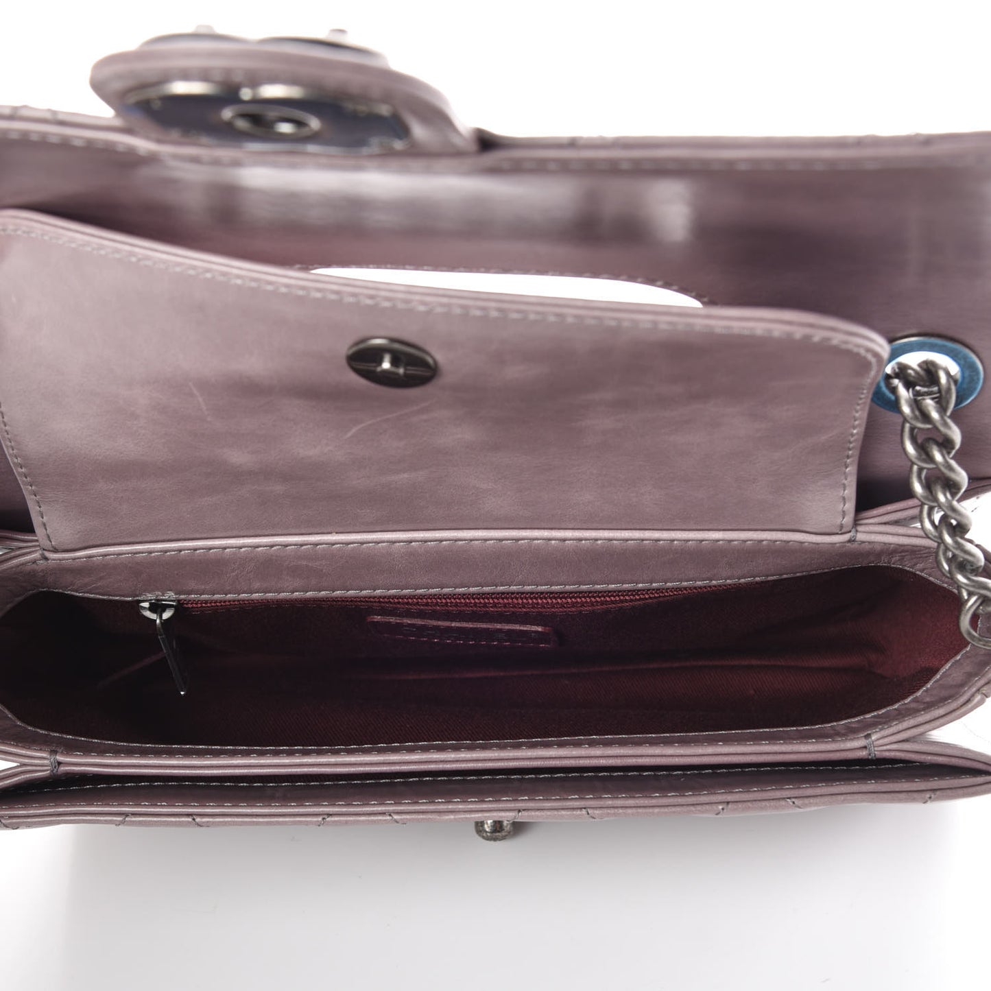 Glazed Calfskin Medium Perfect Edge Flap Grey