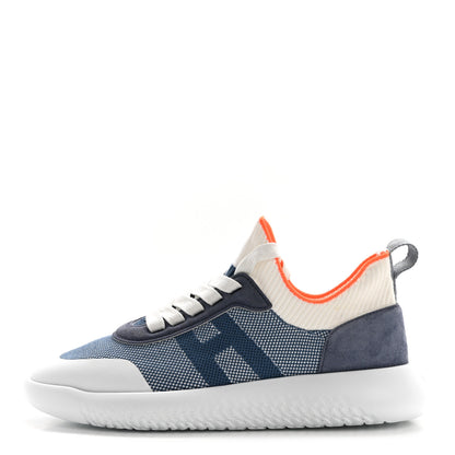 Hermes Knit Suede Goatskin Womens Crew Sneakers 38 Multicolor Bleu 1 of 9