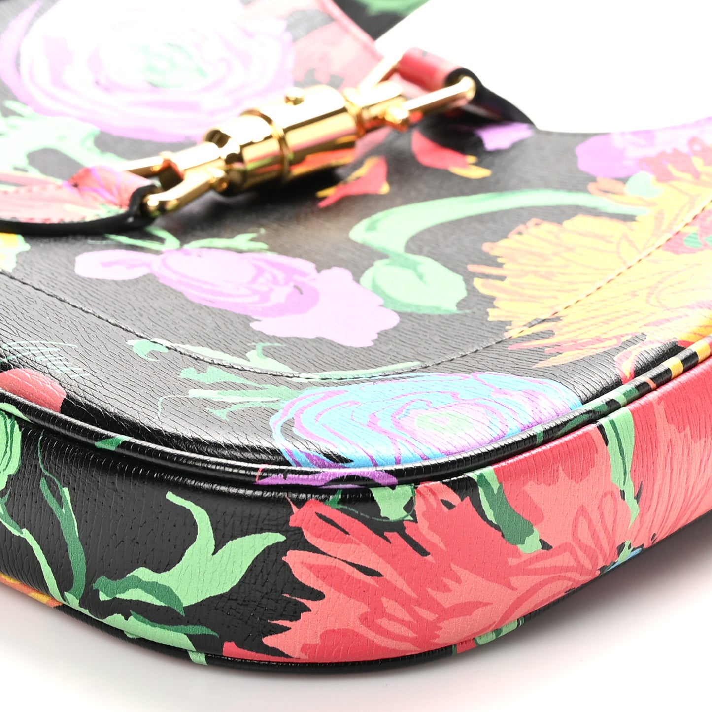 X KEN SCOTT New Shangai Calfskin Jenny Floral Print Small Jackie 1961 Hobo Black Pink