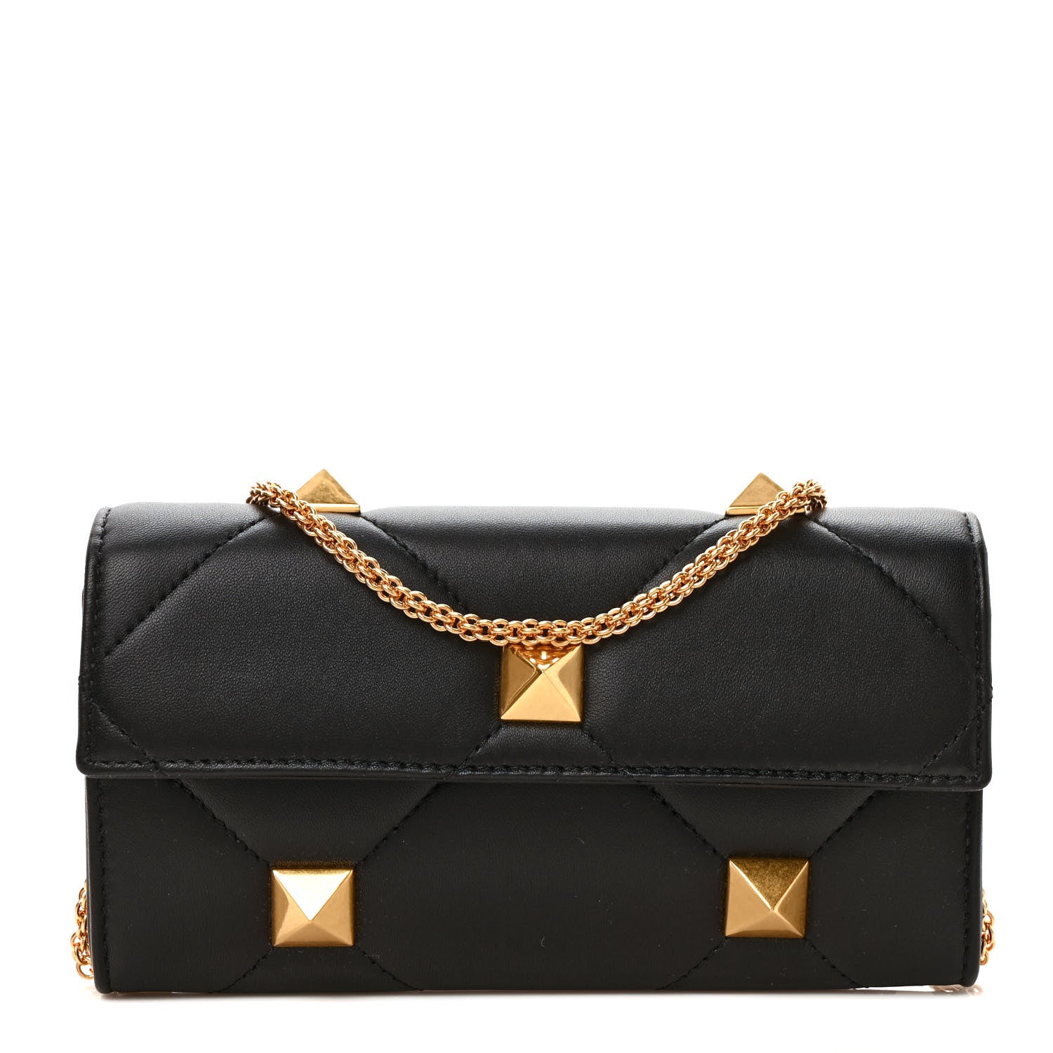 Valentino Garavani Nappa Roman Stud Wallet on Chain Black 1 of 10
