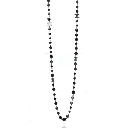 Chanel Pearl Beaded CC Long Necklace Silver Black 1 of 5