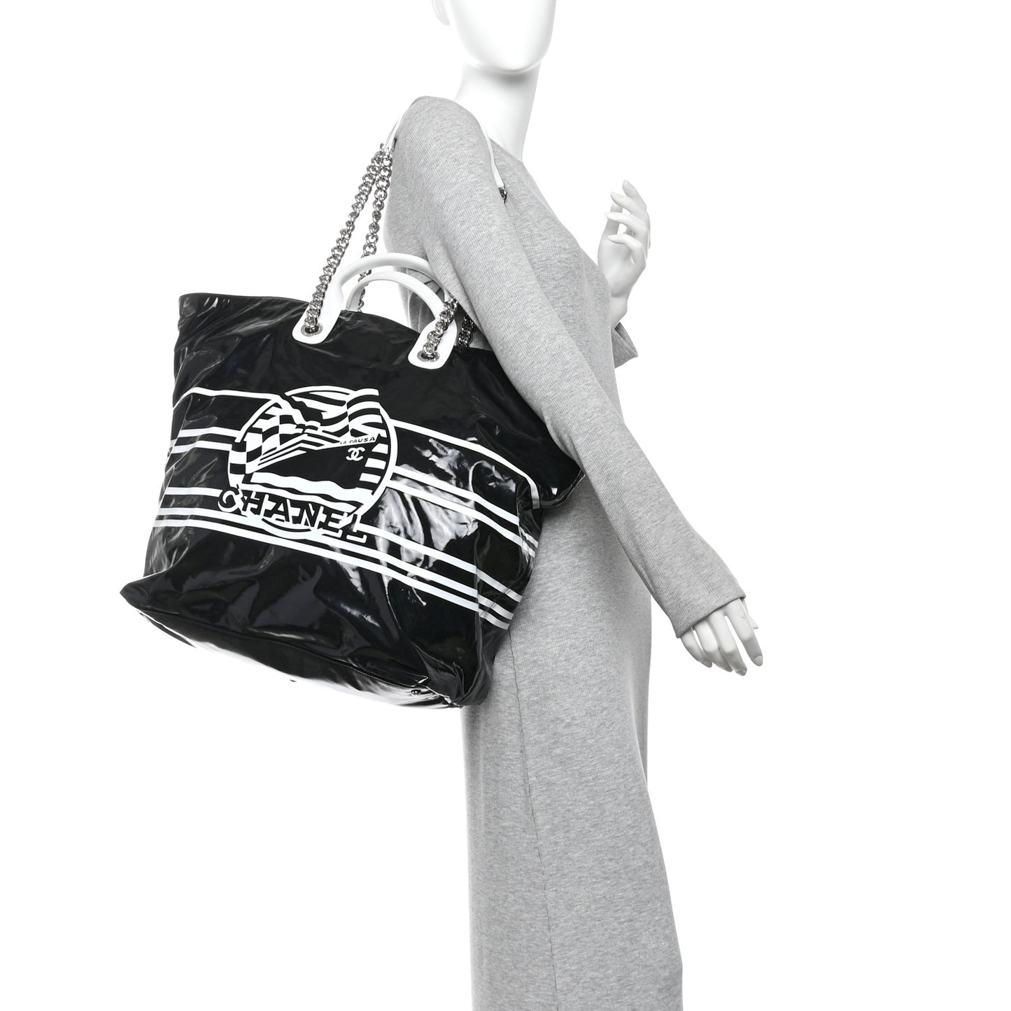 Vinyl Large La Pausa Bay Shopping Bag Black