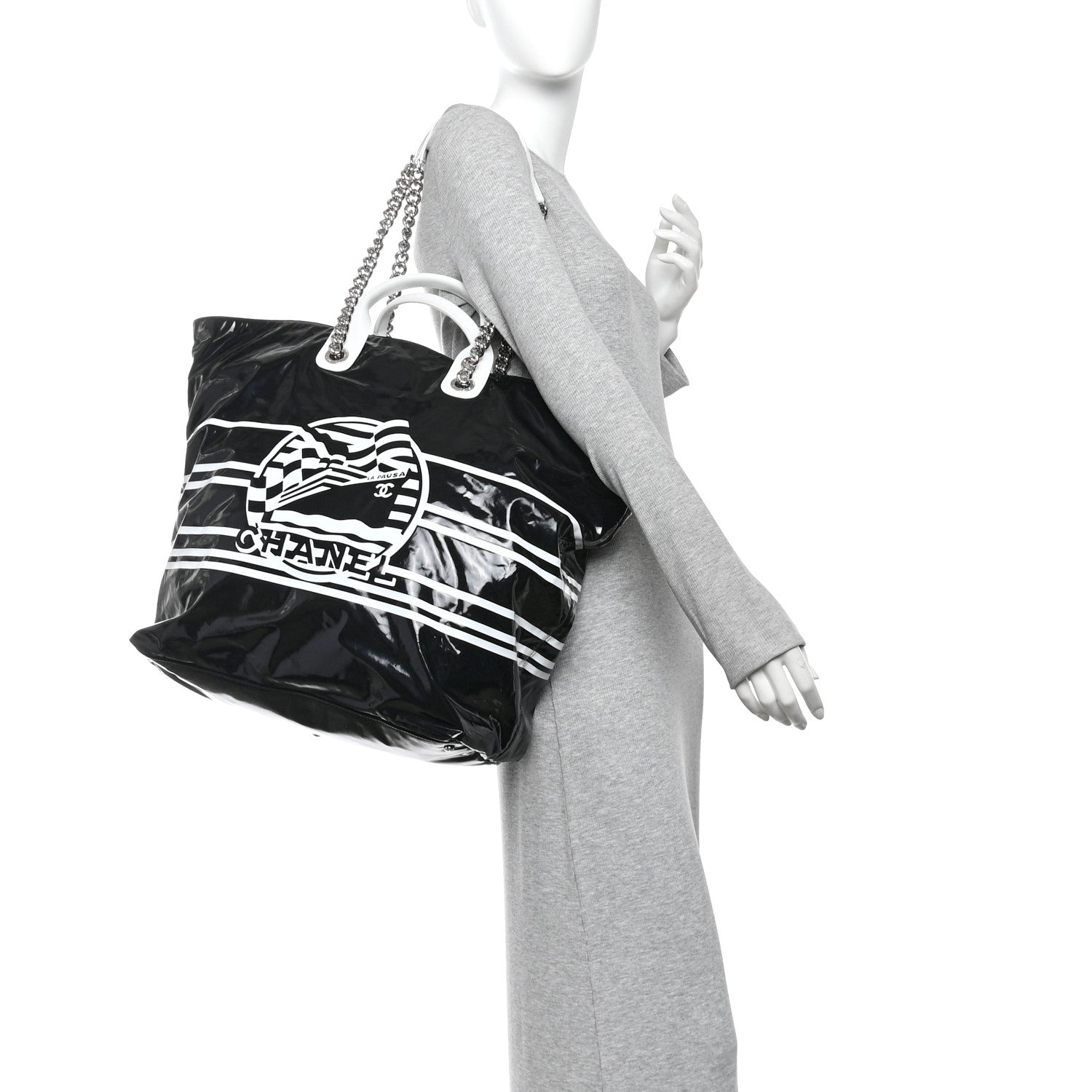 Chanel Vinyl Large La Pausa Bay Shopping Bag Black 2 of 12