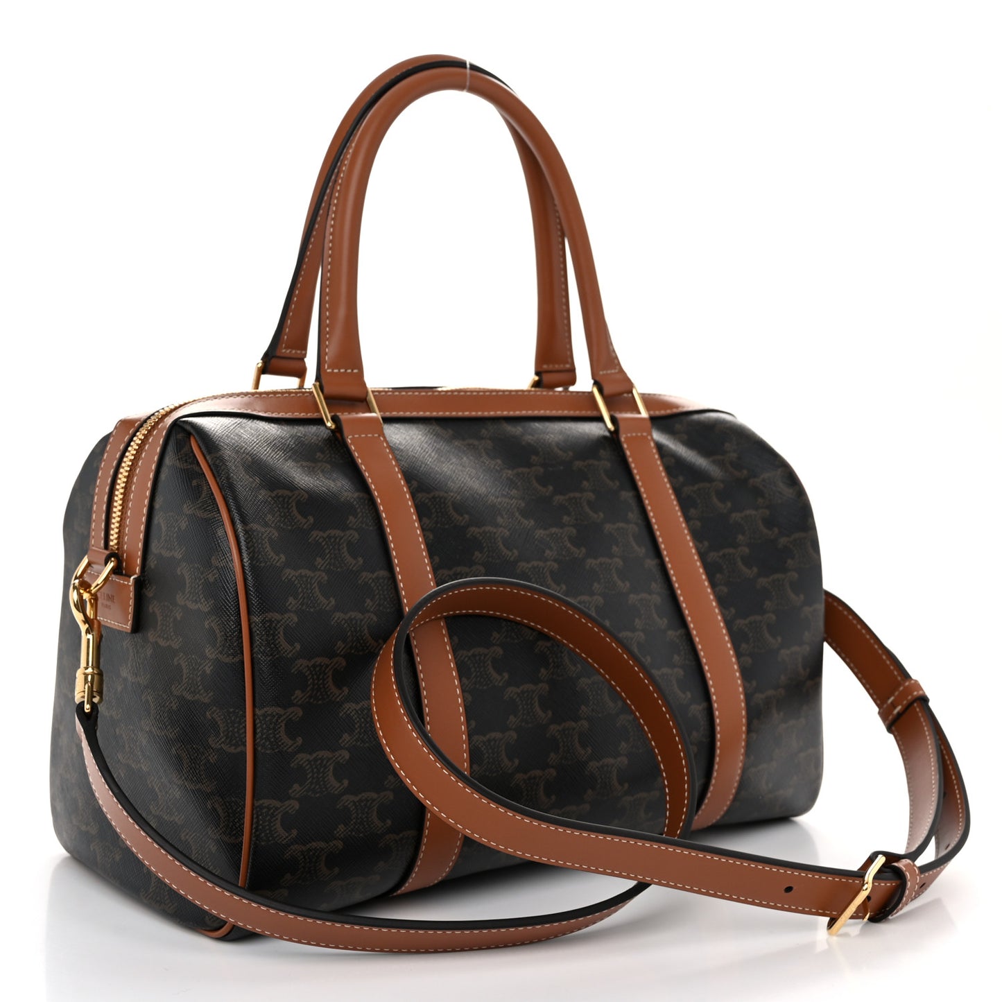 Triomphe Canvas Calfskin Boston Bag Tan