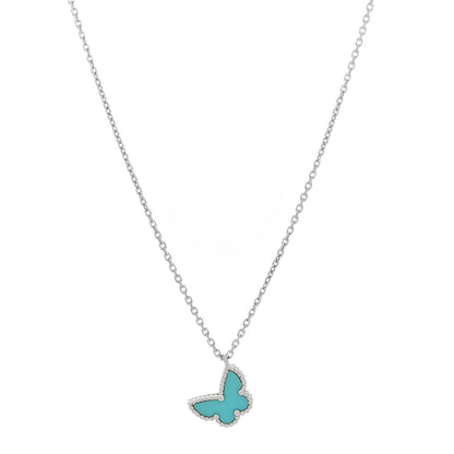 Van Cleef & Arpels 18K White Gold Turquoise Sweet Alhambra Butterfly Pendant Necklace 1 of 4