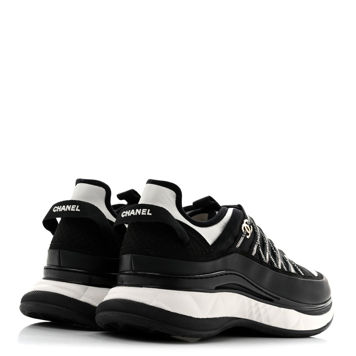 Mixed Fibers Suede Calfskin CC Sneakers 41.5 White Black