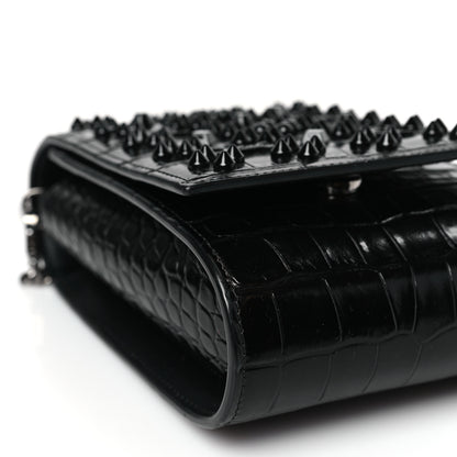 Christian Louboutin Crocodile Embossed Calfskin Spikes Loubinthesky Paloma Crossbody Phone Case Black 8 of 9