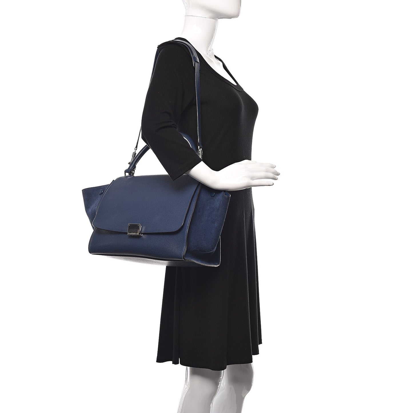Drummed Calfskin Suede Medium Trapeze Navy
