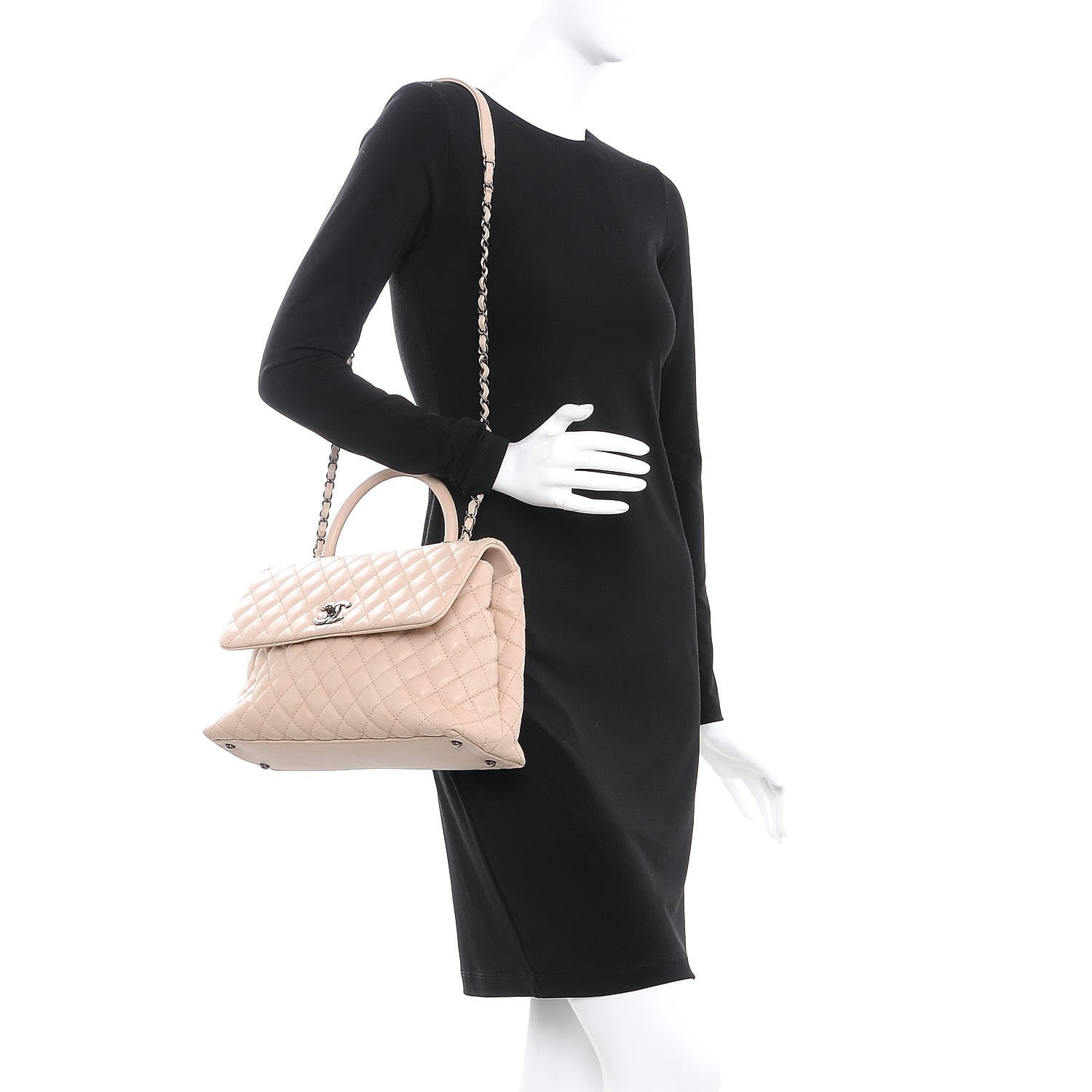 Chanel Caviar Quilted Medium Coco Handle Flap Light Beige 2 of 8