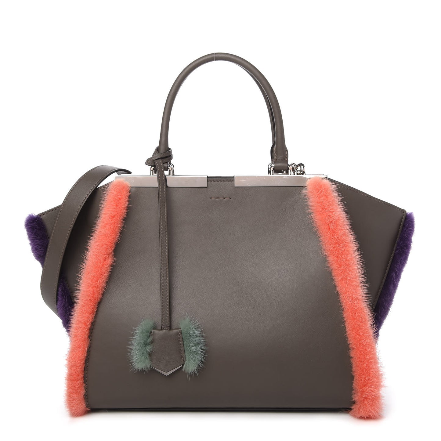 Calfskin Mink Fur Trim Petite 3Jours Tote Carbone Multicolor