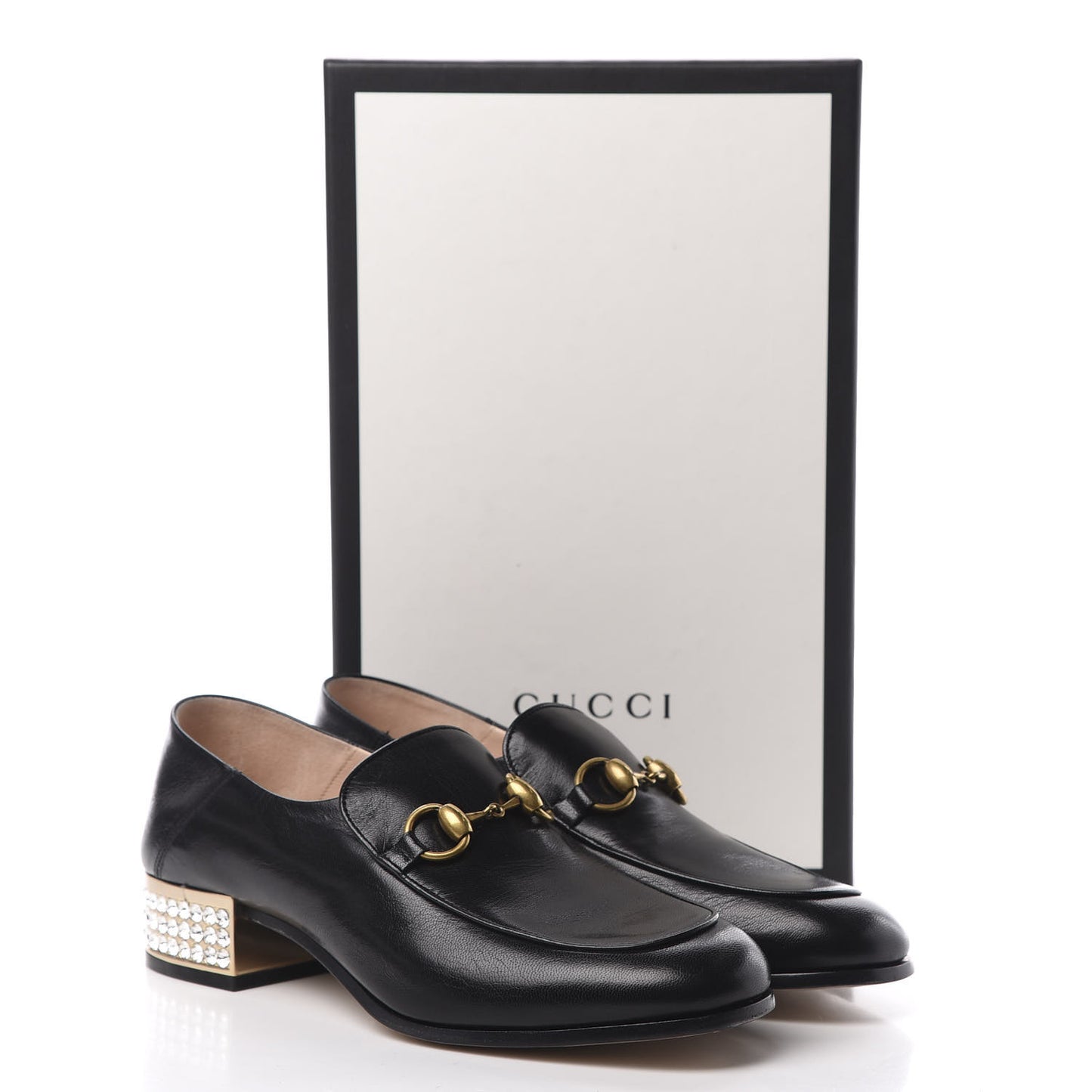 Goatskin Crystal Womens Horsebit Loafers 38.5 Black
