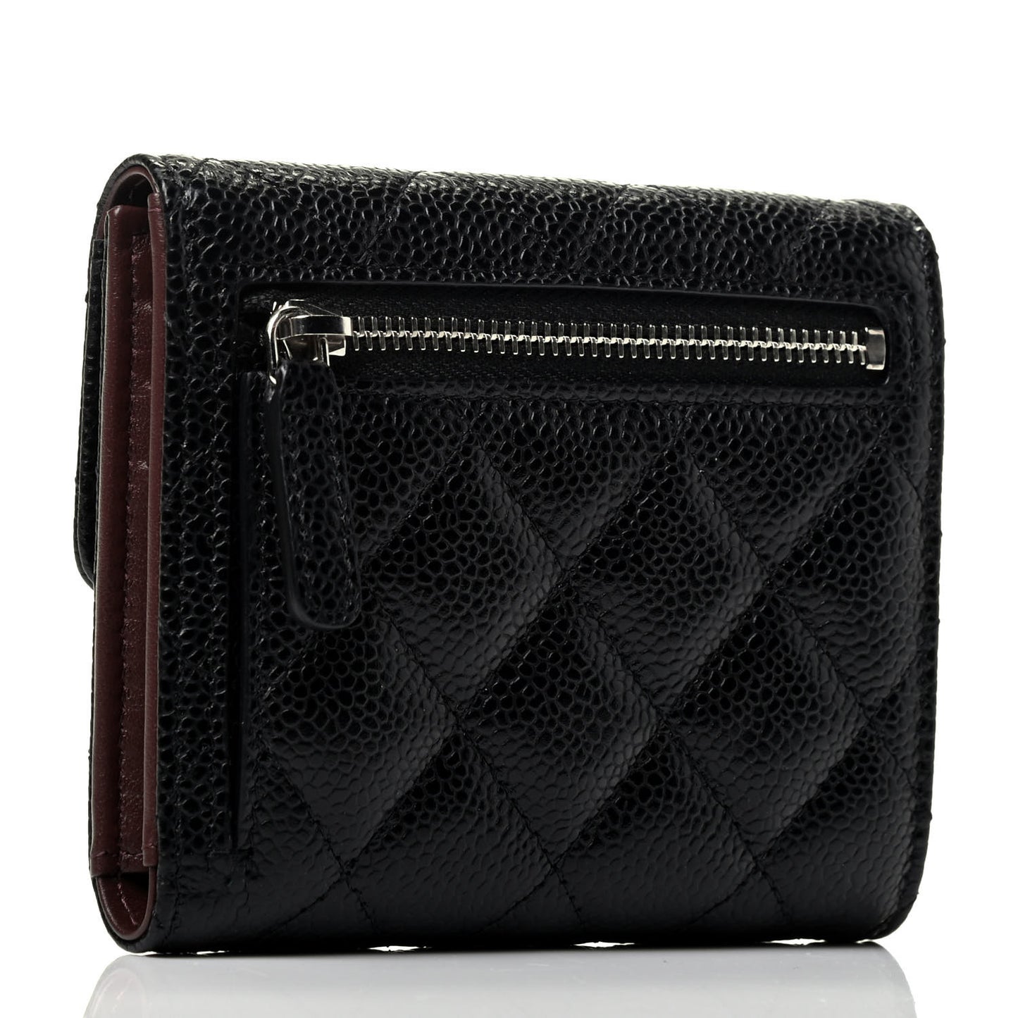 Caviar Quilted Compact Flap Wallet Black