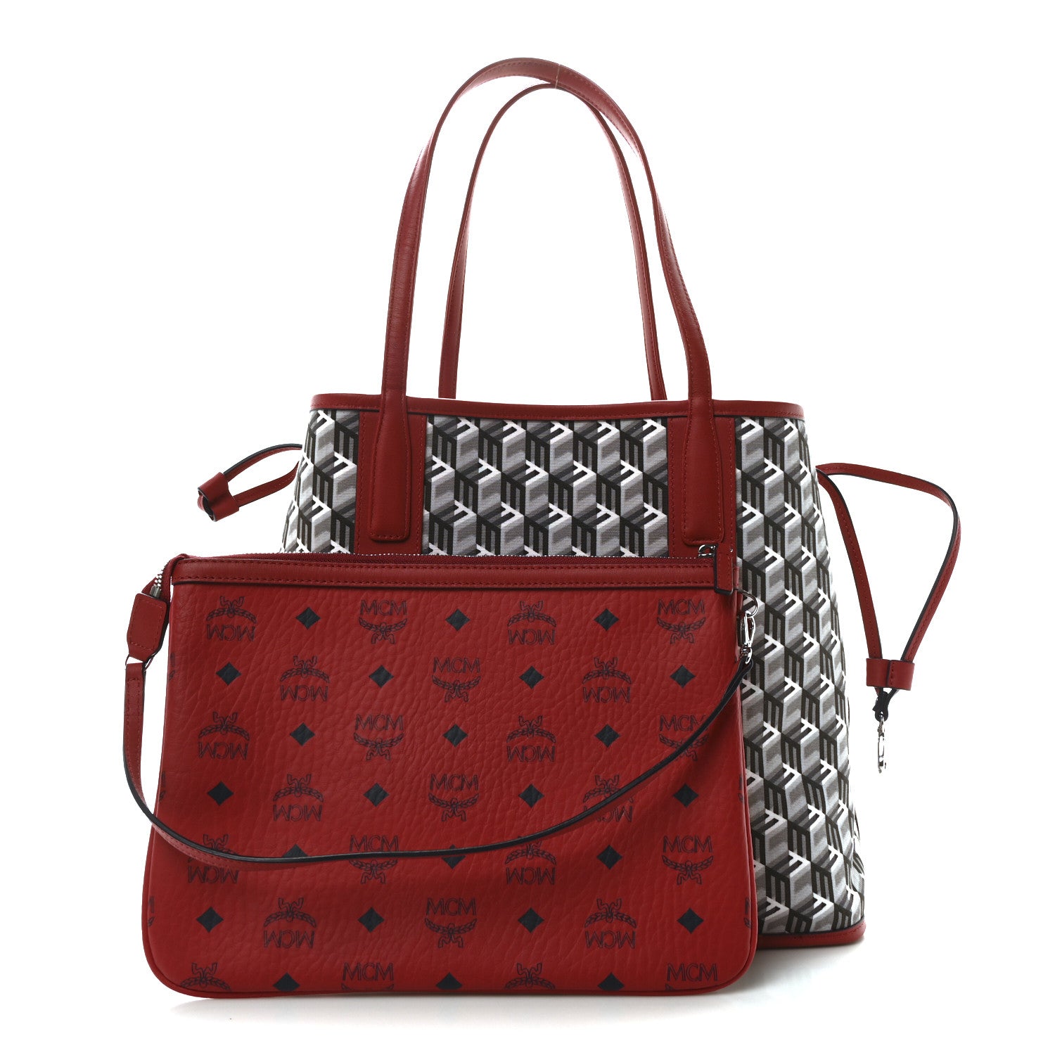 MCM Visetos Medium Liz Reversible Shopper Tote Candy Red 12 of 17