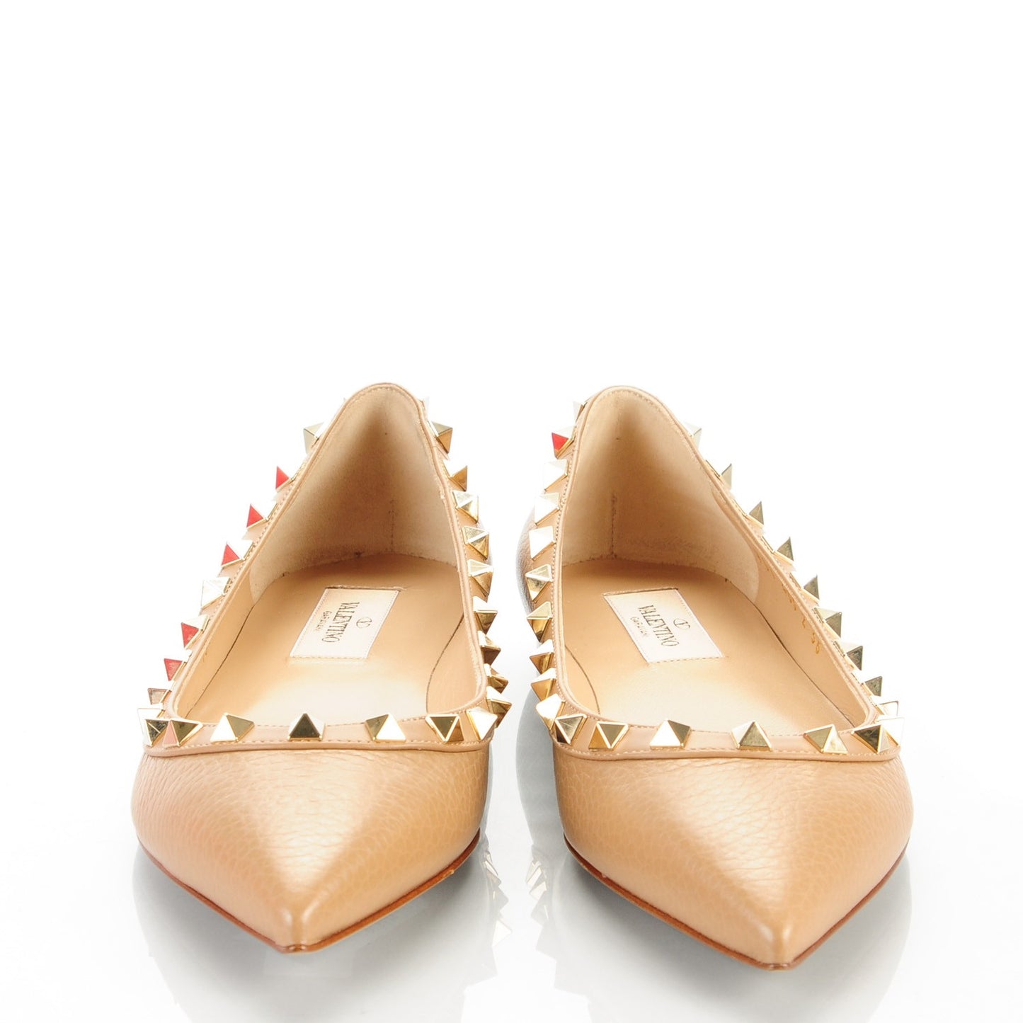 Pebbled Calfskin Rockstud Ballerina Flats 36 Beige