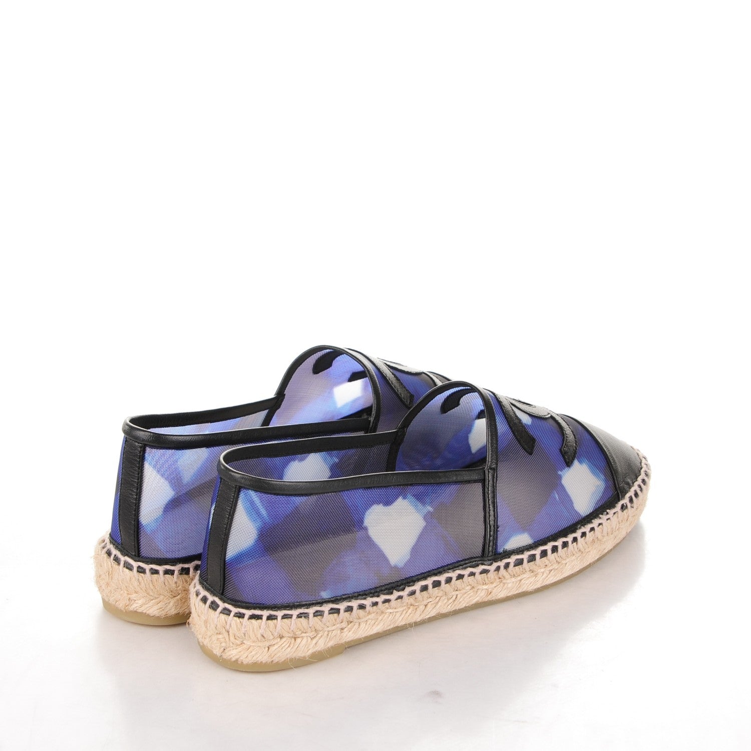 Chanel Mesh Lambskin Check Print CC Espadrilles 39 Blue Black White 4 of 7