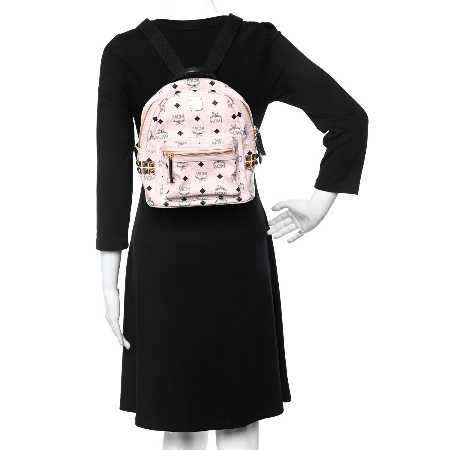 MCM Visetos Side Stud Mini Stark Backpack Pink Black 3 of 13