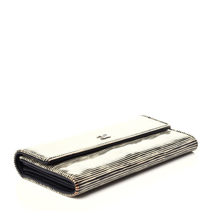 Chanel Patent Calfskin Striped Long Flap Wallet Black 4 of 12